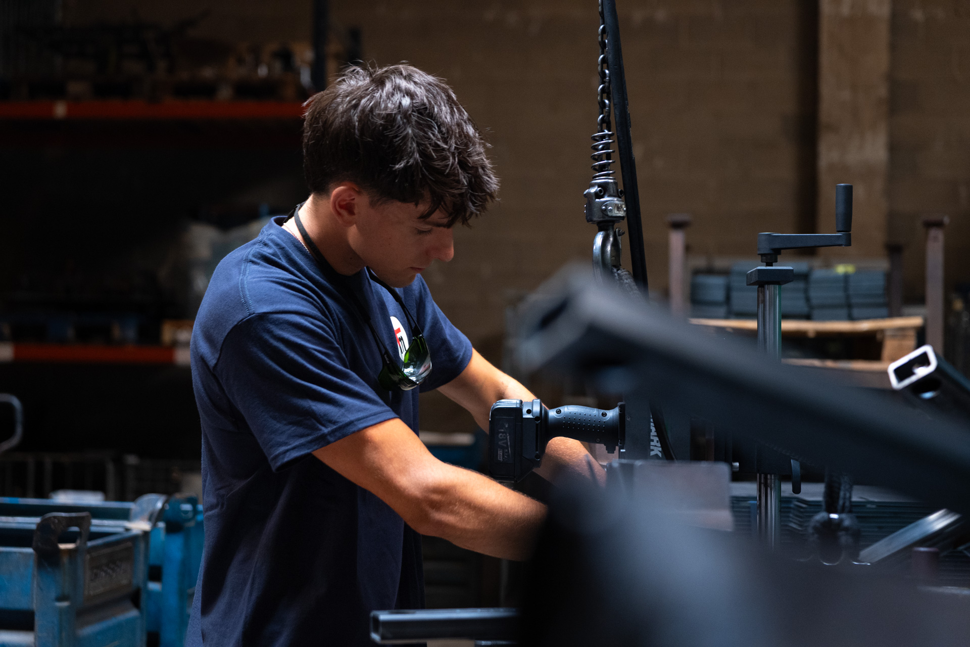 A team member at work in the workshop